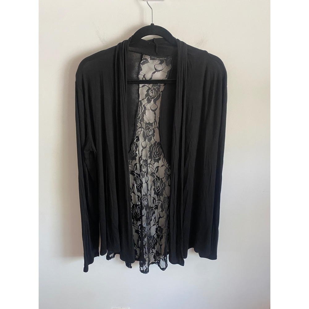 JM Fleurette Womens Black Floral Lace Back Open Front‎ Cardigan XL M-72581 USA